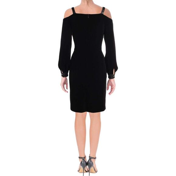 Lauren Ralph Lauren Black Velvet Cold Shoulder Knee Length Party Dress Size 14 - Picture 16 of 16